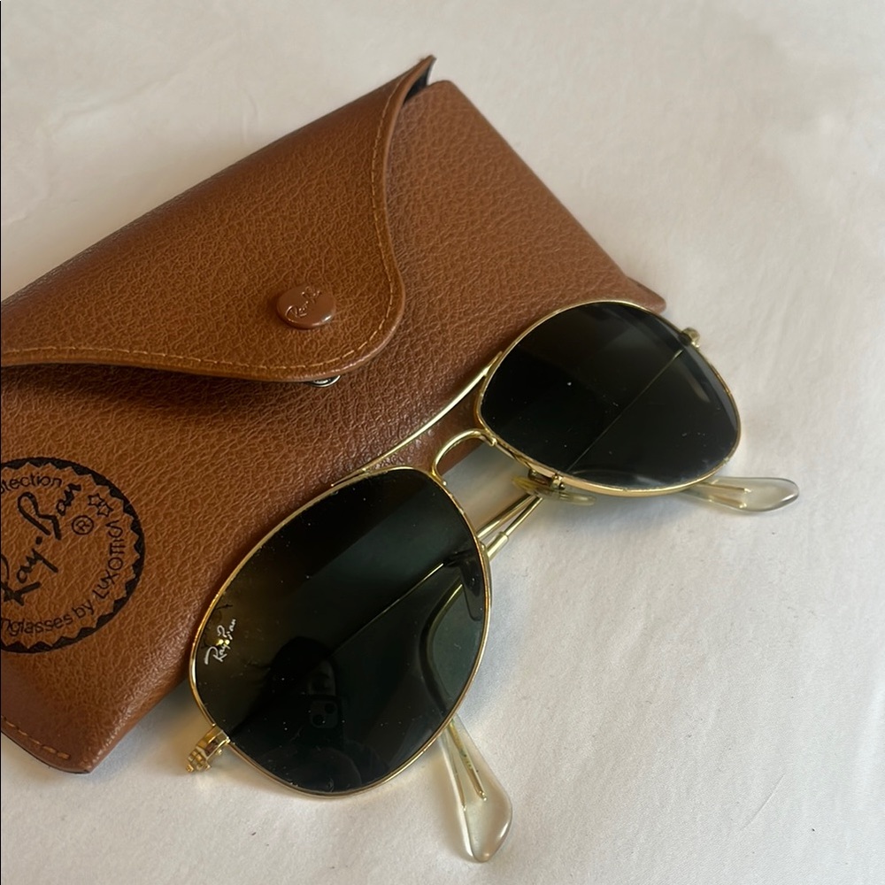 Ray-Ban Gold and Black Sunglasses with Brown Case